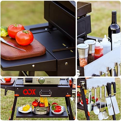 Portable Grill Table with Double-Shelf for Outdoor Prep, Folding Stand, Stainless Steel B81928