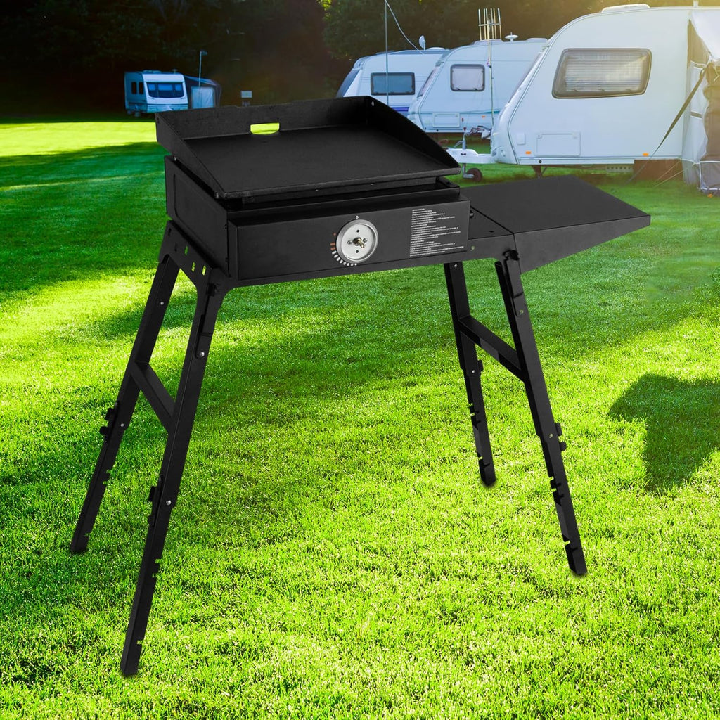 Portable Griddle Stand for Table Top Grill, Outdoor Camping Cooking Station with Side Shelf R5689