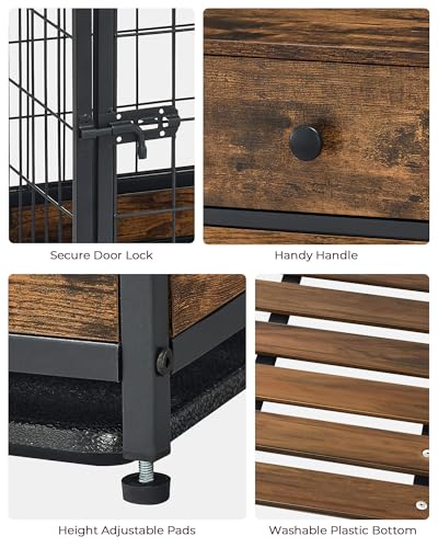 Dog Crate Furniture with Storage Drawer, Double Doors, Rustic Brown F932213