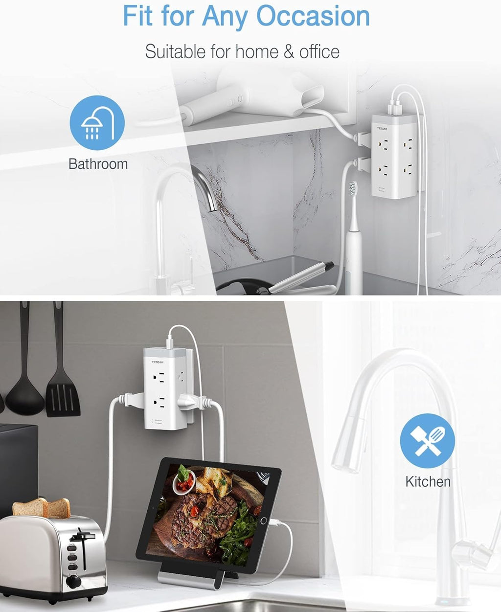 6 Outlet Extender with 3 USB Wall Charger, 1050J Surge Protector M260