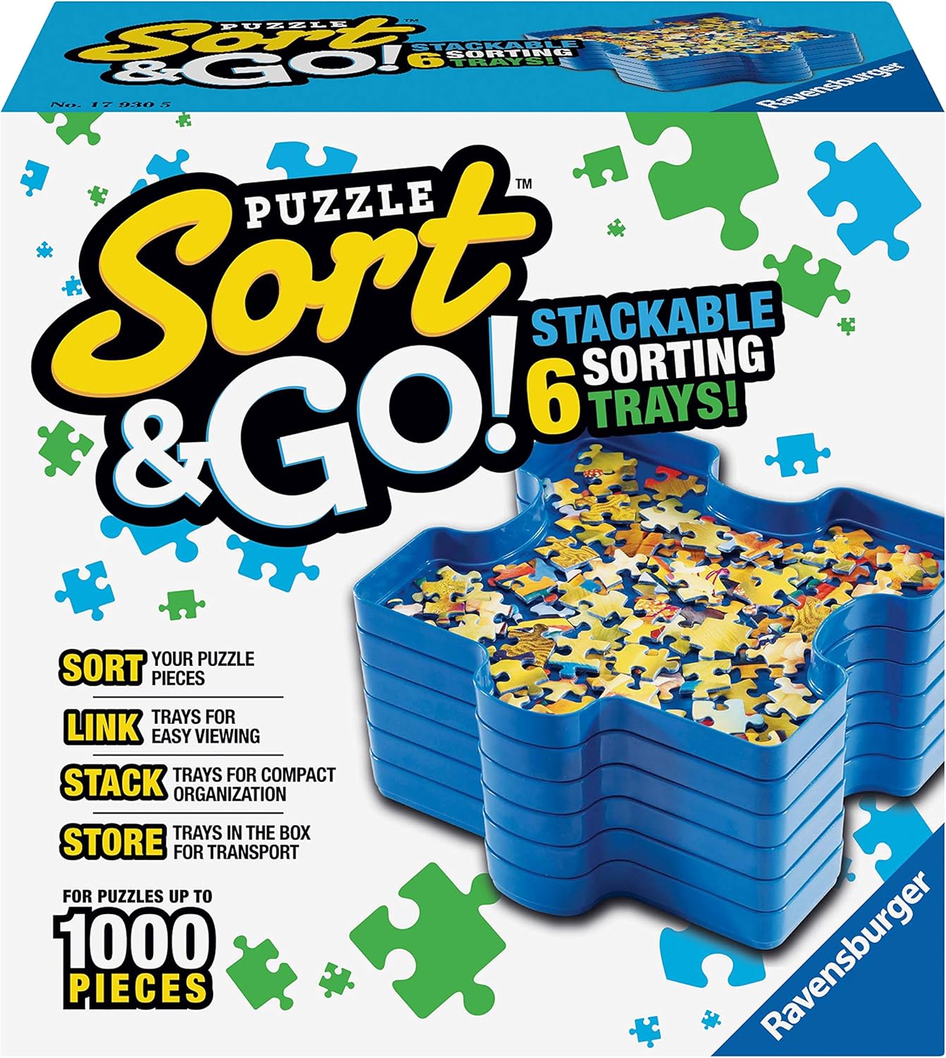 Ravensburger Sort and Go Jigsaw Puzzle Accessory - Robust Plastic Sorting Trays for Easy Puzzle Organization | Accommodates up to 1000 Piece Puzzles | Stackable and Portable Design | Blue