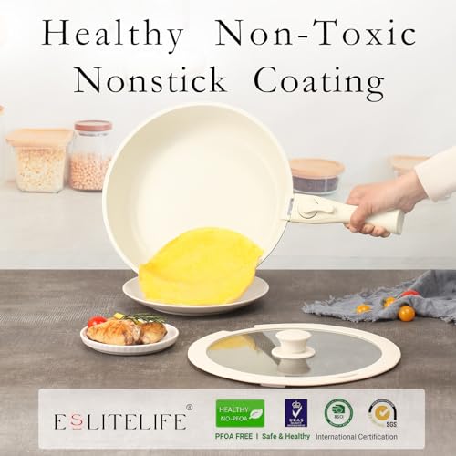 Nonstick Cookware Set with Detachable Handle, 5 Pcs Granite Coating, PFOA Free V6257