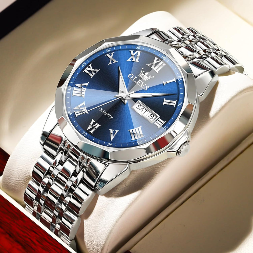 Men's Stainless Steel Watch with Date, Luminous Quartz, Waterproof H7285