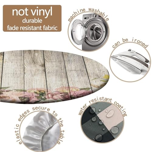 Fitted Round Tablecloth, Vintage Wood Grain Elastic Edge, Fits 32" Table H7139