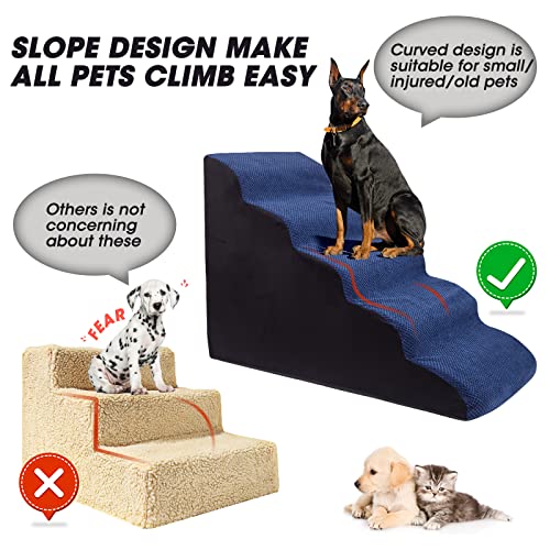 Foam 5 Tier Dog Steps for High Beds, Extra Wide Non-Slip Pet Stairs for Small Older Dogs Cats I4454
