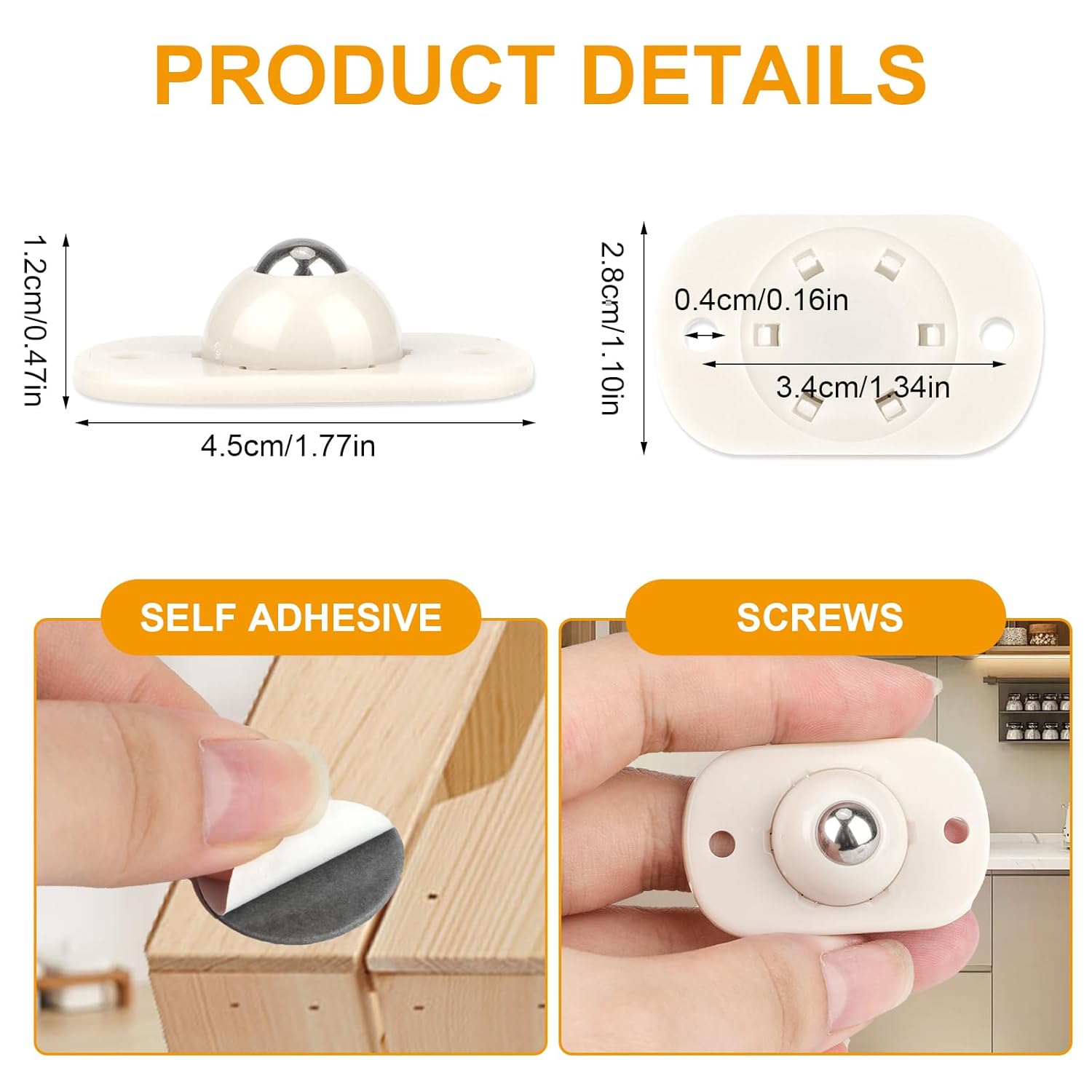 Self-Adhesive Mini Caster Wheels, 360° Swivel Sticky Pulleys for Small Furniture, White X4532