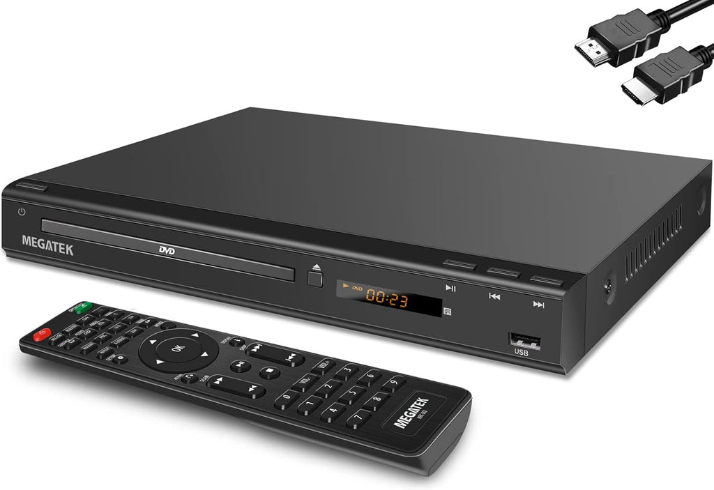 MEGATEK Region-Free DVD Player for TV with HDMI, CD Player for Home, Plays All Regions and Formats, USB Port, Durable Metal Casing, Remote, HDMI and RCA Cables Included