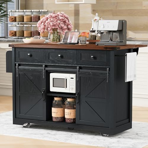 Kitchen Island with Power Outlet and Sliding Barn Doors Y2019