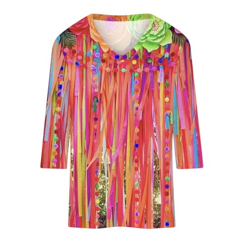 V Neck Summer Shirts Women Elbow Length Sleeve Casual Loose Tunics V692840