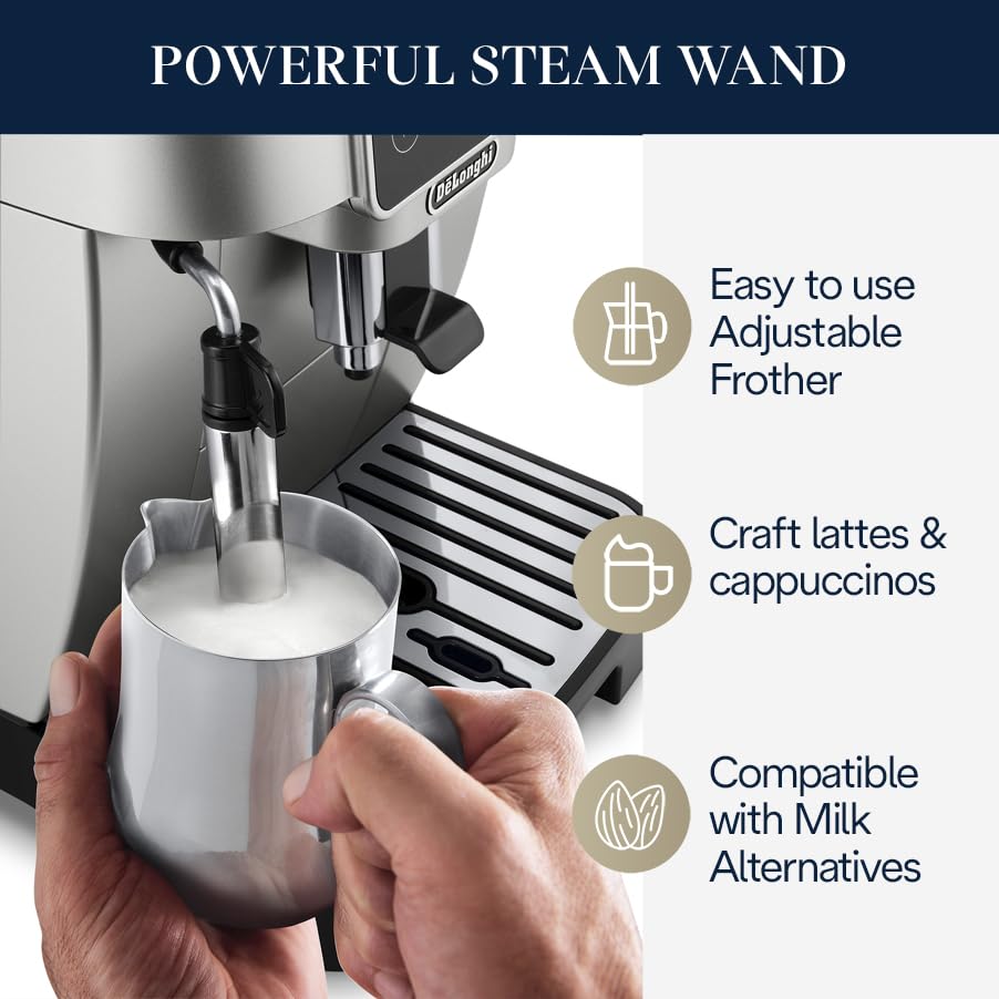 Automatic Espresso & Coffee Machine with Manual Milk Frother, Built-in Grinder, Silver D4552