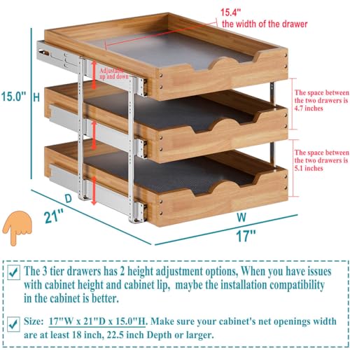 2 Tier Pull Out Drawers for Cabinets, Wood Cabinet Organizer H988