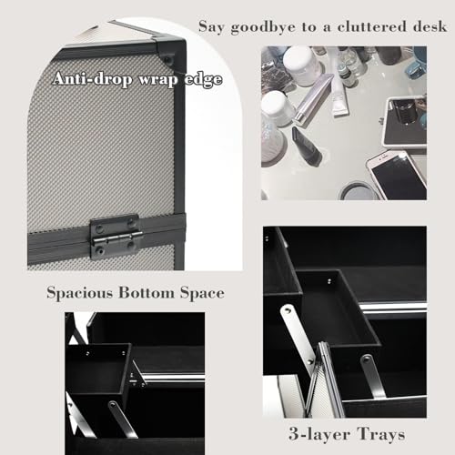 Large Makeup Train Case, Portable Travel Makeup Storage Organizer for Women X70054