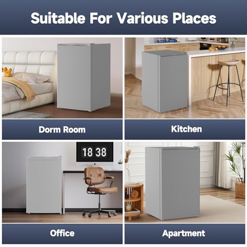 Mini Fridge with Freezer, Single Door, 7 Temperature Settings, Compact for Apartment, Bedroom, Office, Dorm W551785
