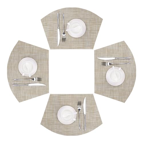 SHACOS Round Table Placemats Wedge Placemat Set of 4 Non Slip Heat Resistant Woven Vinyl Metallic Golden Table Mats Wipe Clean Indoor Outdoor (4, Gold)