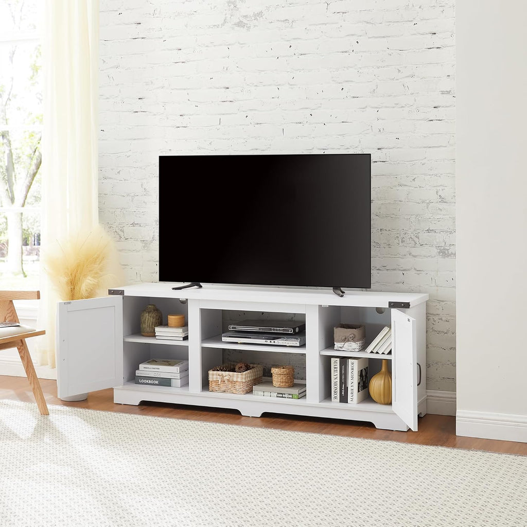 Farmhouse TV Media Stand with Open Shelves and Cabinets for TVs Up to 70 Inches F56676