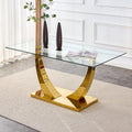 HomVent Contemporary Glass Top Rectangular Kitchen Dining Table, 0.39" Clear Tempered Glass Top Kitchen Table with Stainless Steel Base, Home Office Kitchen Dining Room Table Furniture(C, Gold Base)