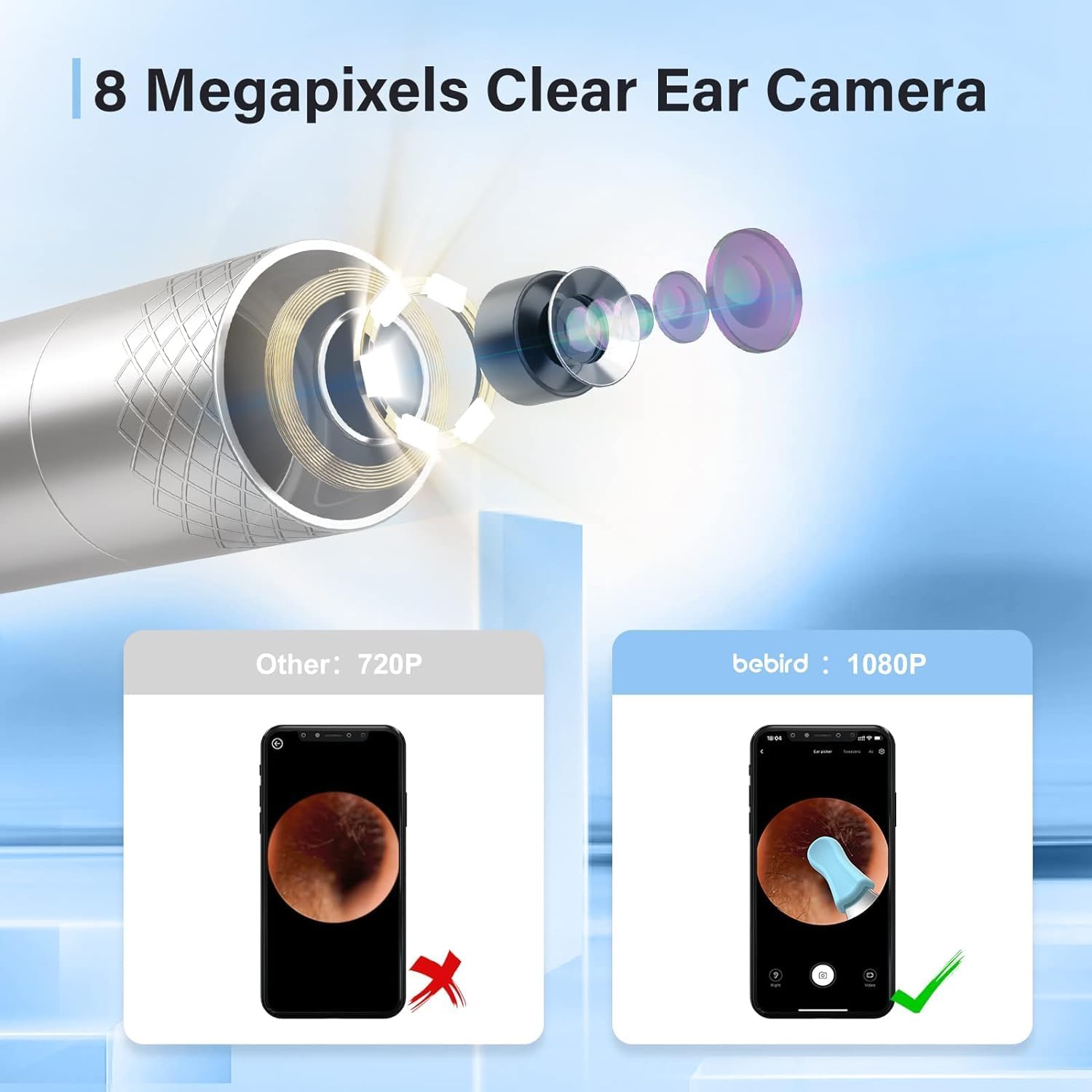 Ear Wax Removal Tool Camera with 1080P Otoscope and 9 Ear Picks U9119