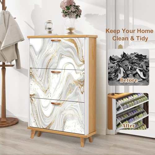 Shoe Cabinet with 3 Flip Drawers Wooden Storage for Entryway X55058