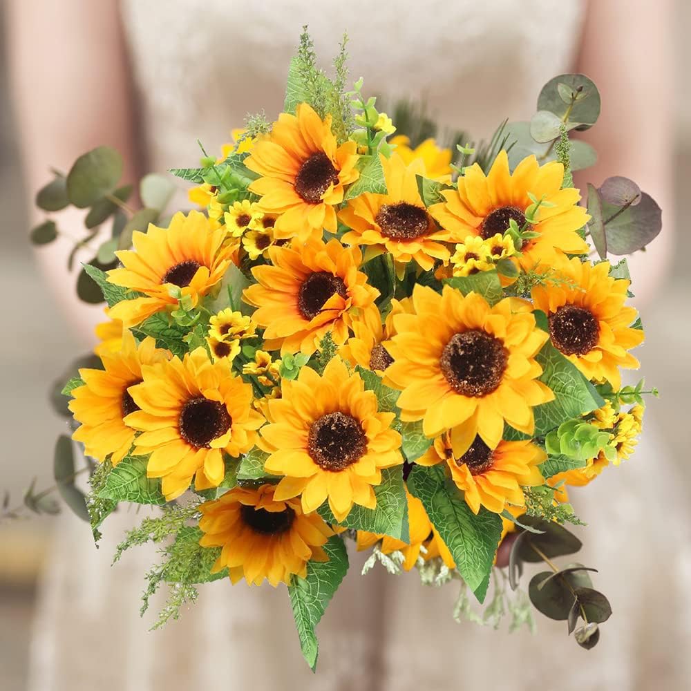 Artificial Sunflower Bouquets, 2 Bunches Fake Wildflowers for Wedding Spring Decor X718