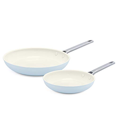 GreenPan Padova Hard Anodized Healthy Ceramic Nonstick, 8" and 10" Frying Pan Skillet Set, PFAS-Free, Dishwasher Safe, Light Blue