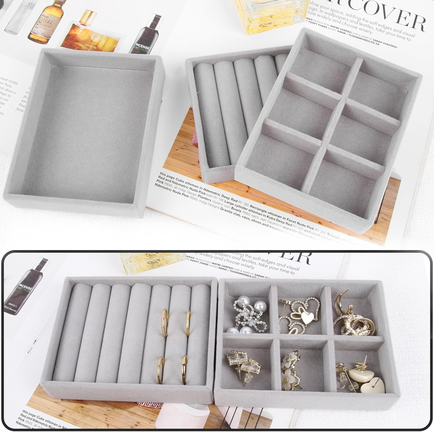 Stackable Jewelry Tray Organizer for Drawer and Dresser Q12582