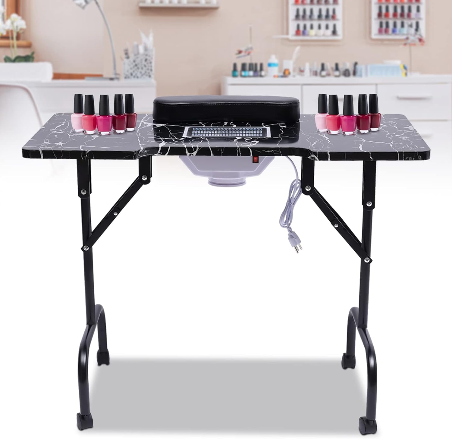 Folding Nail Table with Dust Collector and Wheels I4870
