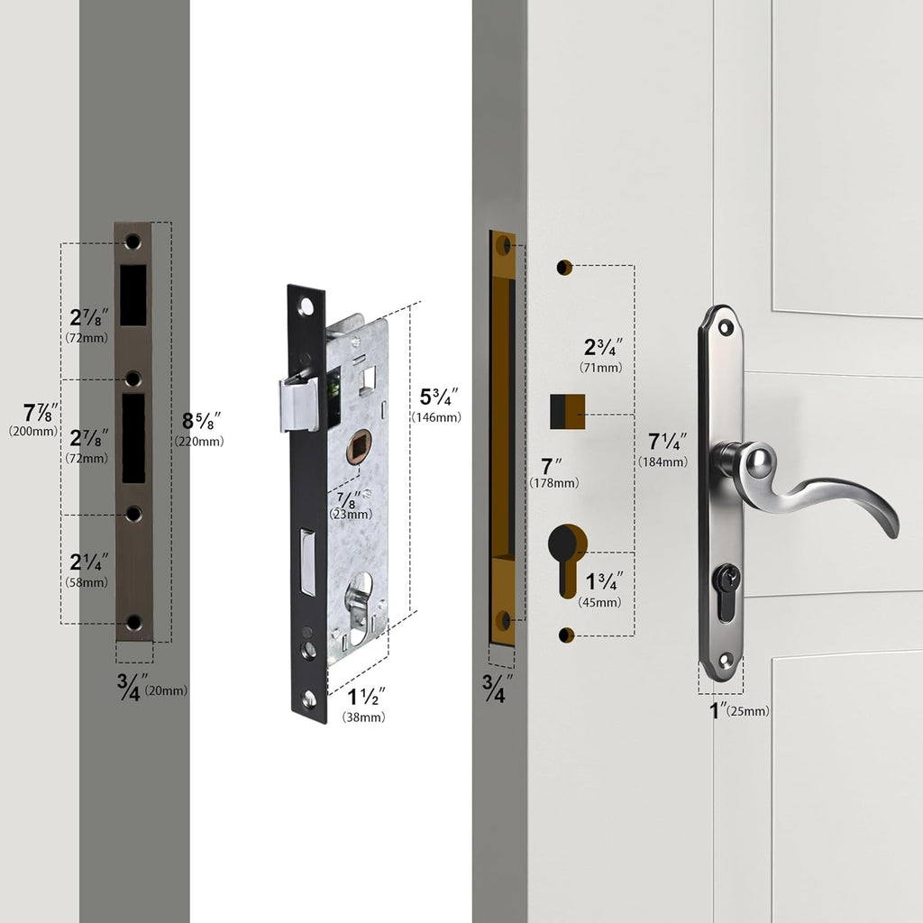 Solid Brass Lever Handle Mortise Lock Set for Screen/Storm Door Replacement, Left-Hinged Outswing, 1 or 1.38 in. Thickness F288848