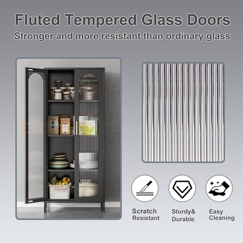 Metal Storage Cabinet with Glass Doors and LED Lights N115728