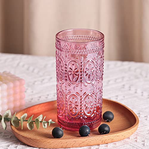 6 Pack Pink Glassware Drinking Glasses, 12oz Embossed Highball Cups H39781