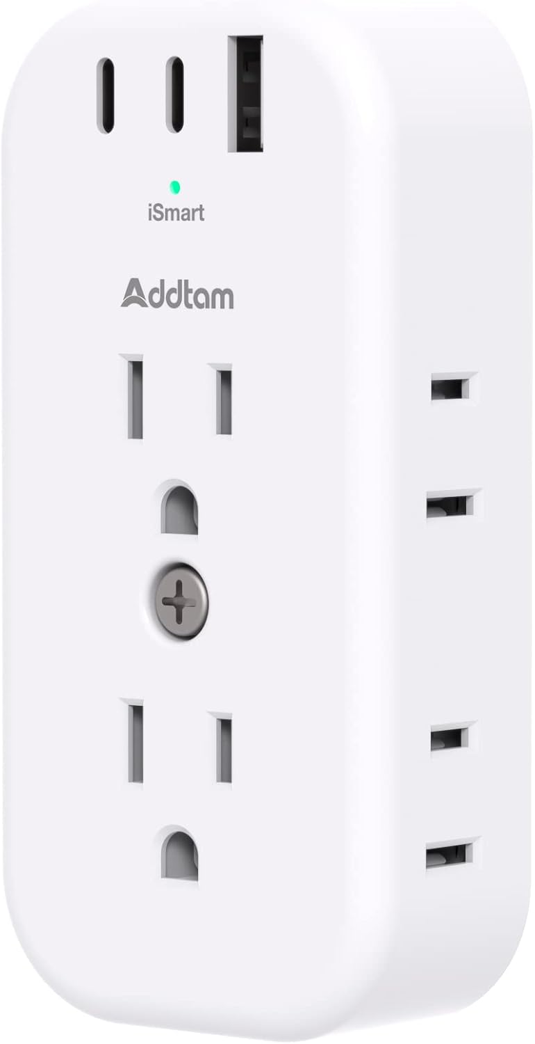 Outlet Extender Multi Plug Adapter - Addtam Electrical 6 Outlet Splitter with 3 USB Wall Charger (2 USB-C Ports), Wall Surge Protector Plug Expander for Cruise, Travel, Home, Office, Dorm Essentials