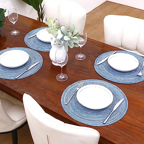Glitter Gold Round Braided Placemats Set of 8 Washable 15 Inch E600004