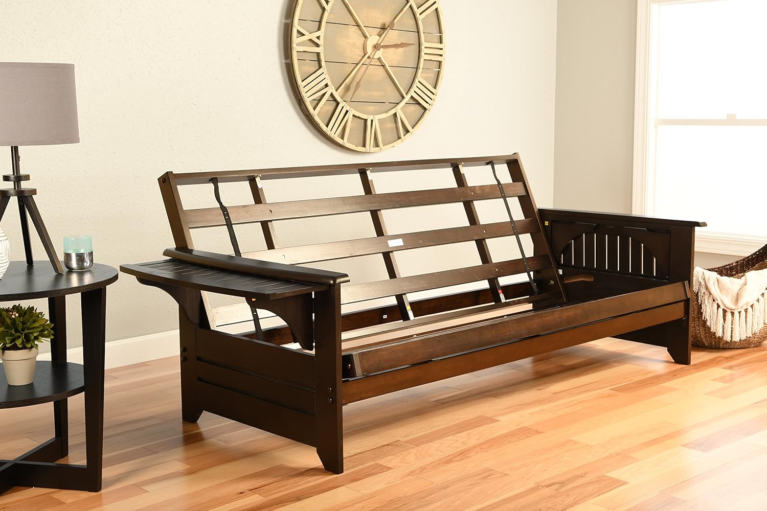 Full Size Futon in Espresso Finish, Linen Charcoal K208