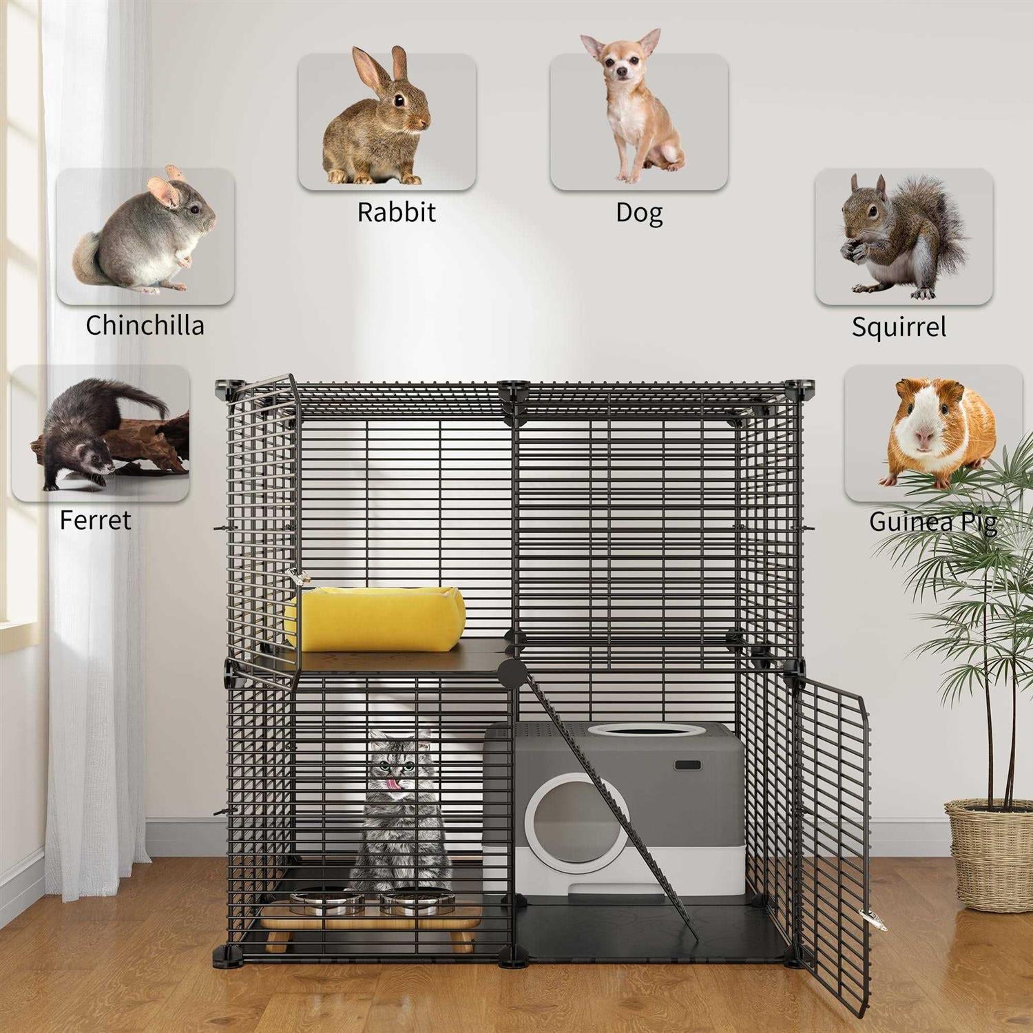 Cat Cage 2 Tier Indoor Pet Playpen Metal Kennel E580573