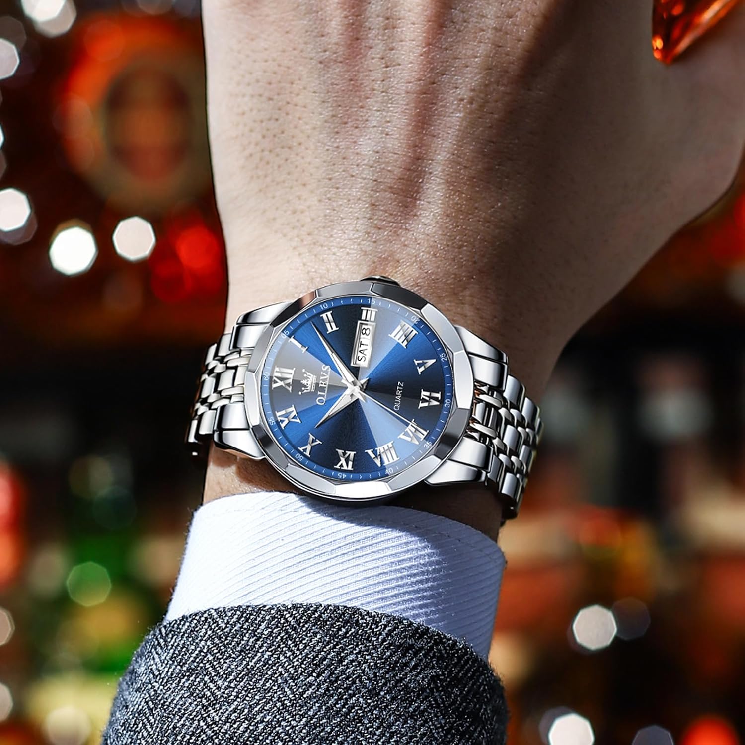 Men's Stainless Steel Watch with Date, Luminous Quartz, Waterproof H7285