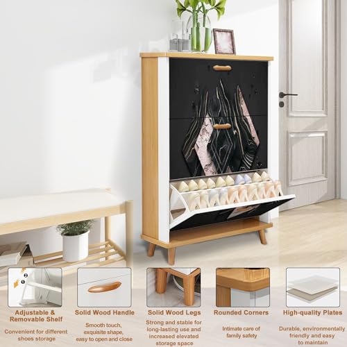 Shoe Cabinet with 3 Flip Drawers Pastel Colors Wooden Storage for Entryway V4187