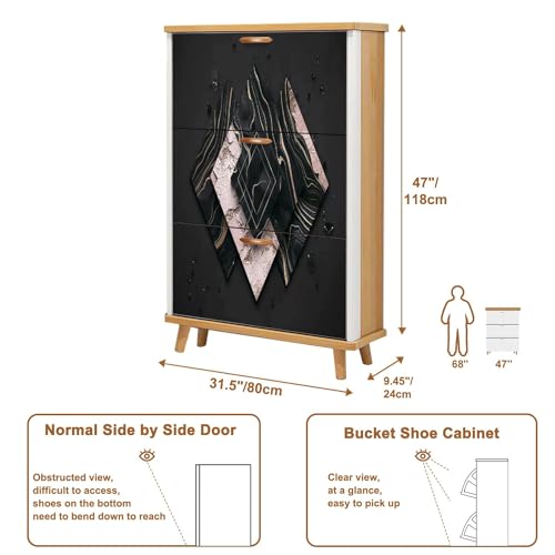 Shoe Cabinet with 3 Flip Drawers Pastel Colors Wooden Storage for Entryway V4187