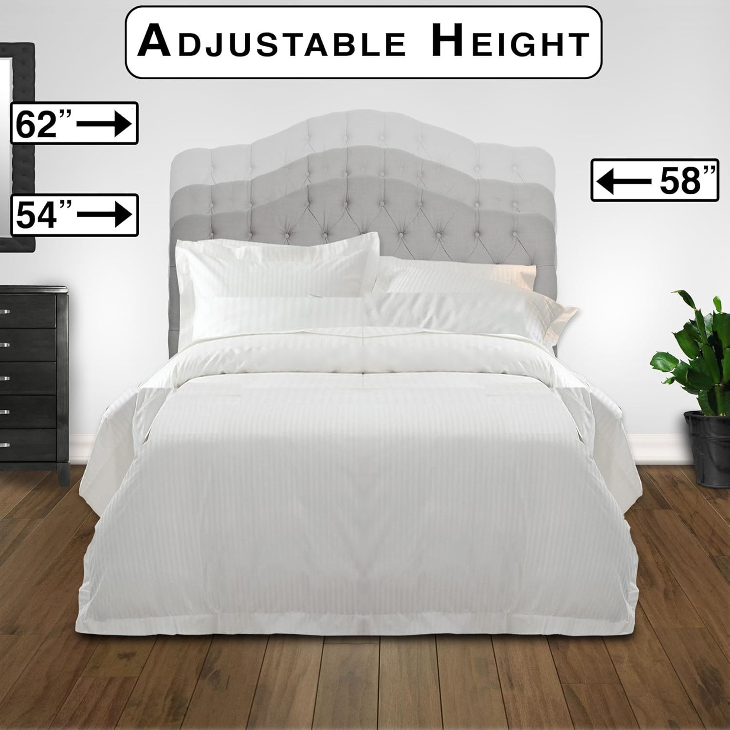 Upholstered Adjustable Headboard Panel with Button-Tufted Design - Twin V6885