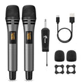 TONOR Wireless Microphones, UHF Dual Karaoke Microphone System, Microfonos Inalambricos with Rechargeable Receiver, Cordless Dynamic Mic Micro Set for Singing, Wedding, DJ, Party, Speech TW320 Grey