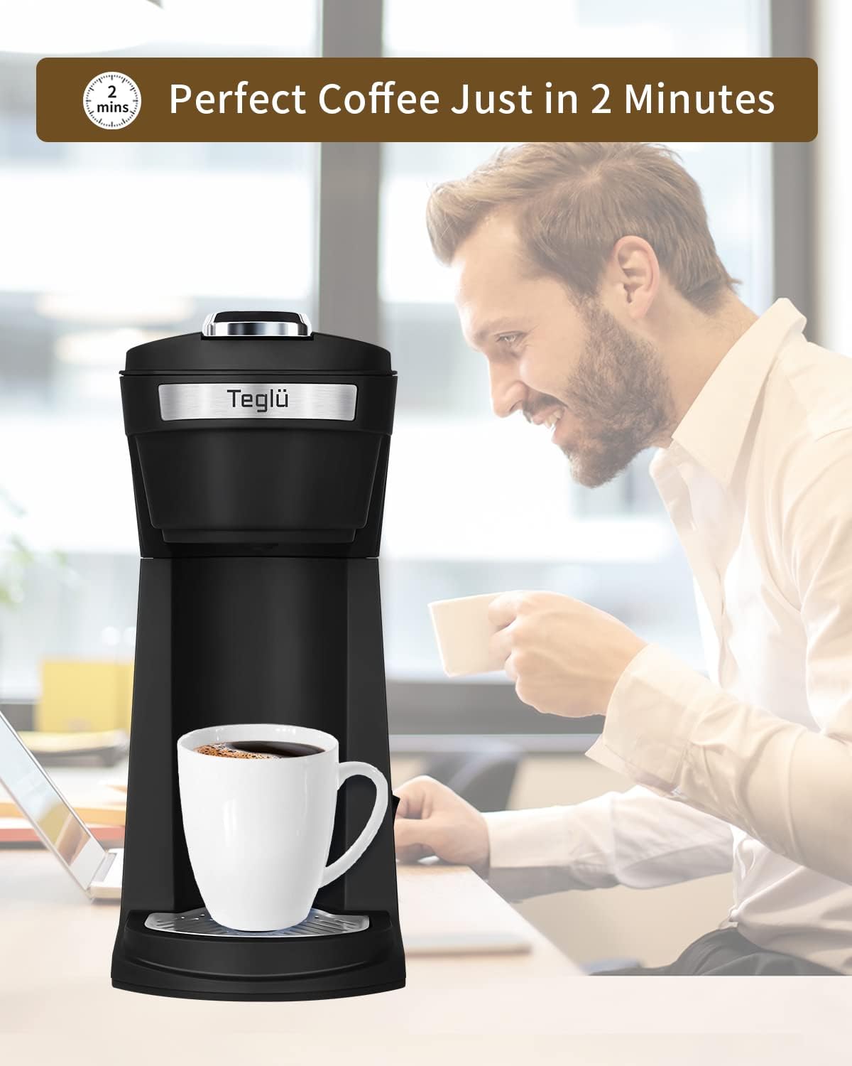 Single Serve Coffee Maker for K Cup Pods & Ground Coffee, Mini Brewer with Reusable Filter O8404