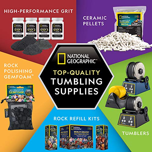 Rock Tumbler Refill Kit with Rough Gemstones, Grit and Jewelry Accessories K7964