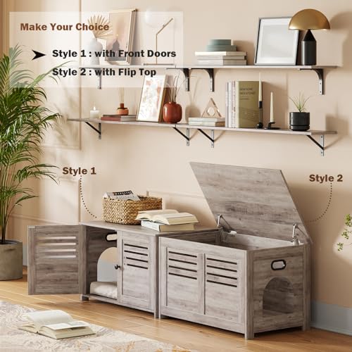 Litter Box Enclosure for 2 Cats, Hidden Cat Furniture with Double Rooms, Wooden Cabinet, Espresso X137756