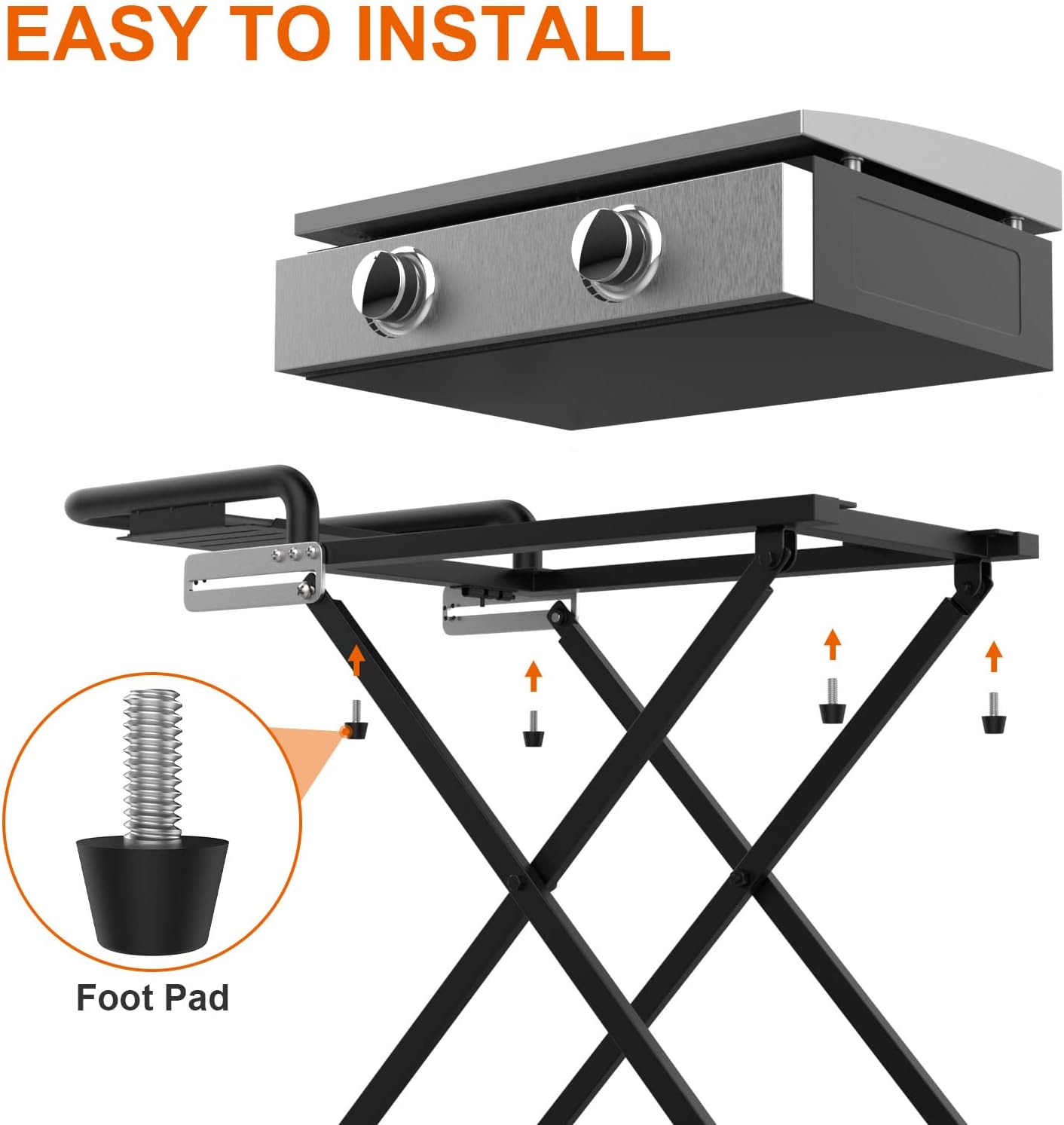 Portable Folding Grill Cart Stand with Side Shelf for 17 & 22 Inch Table Top Griddles C11809