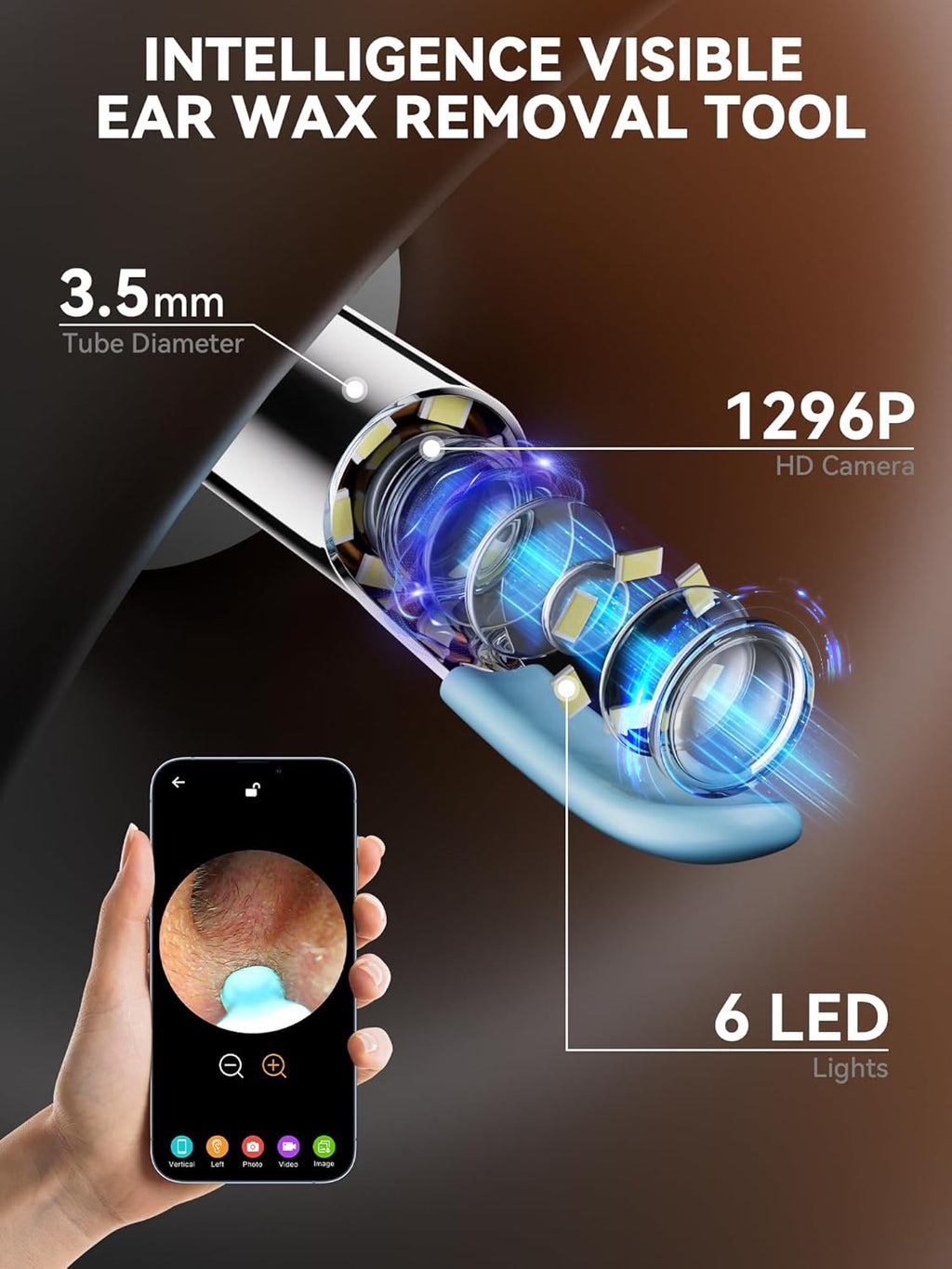 Ear Wax Removal Tool with 1296P HD Camera and 6 LED Lights Z9830