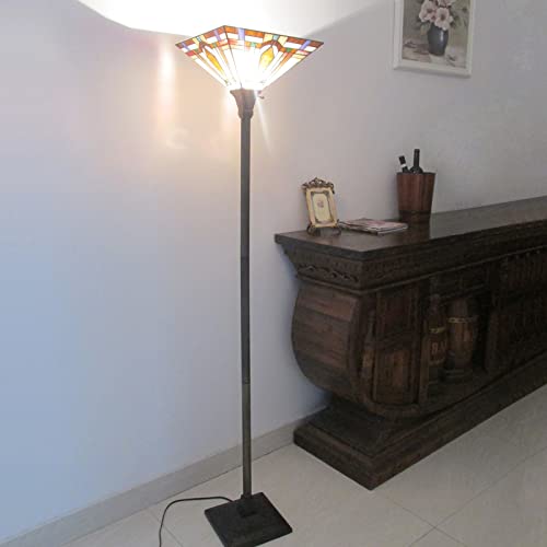 Torchiere Floor Lamp with Stained Glass Shade Q846