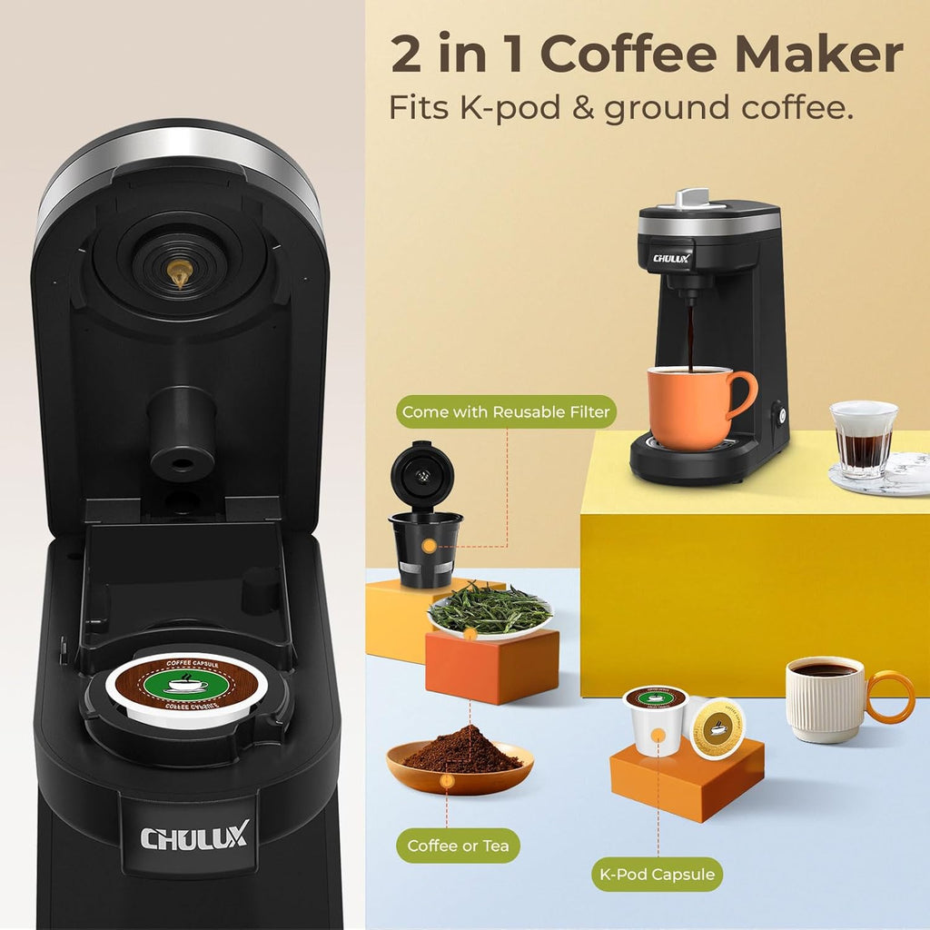 Mini 2 in 1 Single Serve Coffee Maker for K Cup & Ground Coffee Y581