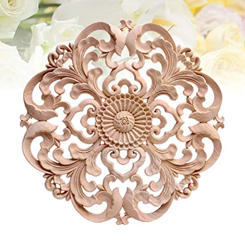 Wood Carved Onlay Applique Round Flower Unpainted Corner Decal for Furniture Door Decoration 15x15cm R62034