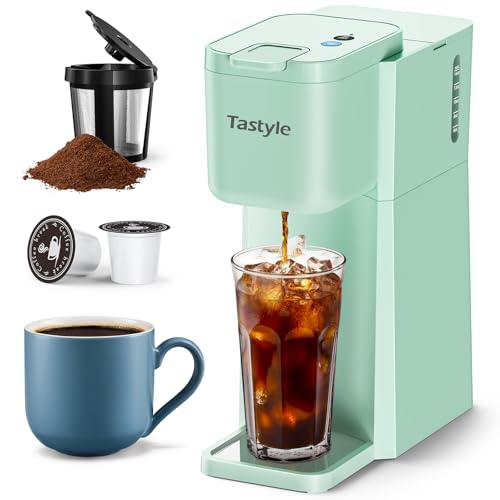 Single Serve Coffee Maker Iced or Hot for K Cup and Ground, Mini Compact Coffee Machine with Descaling Reminder and Self Cleaning, 6 to 14 Oz Brew Sizes