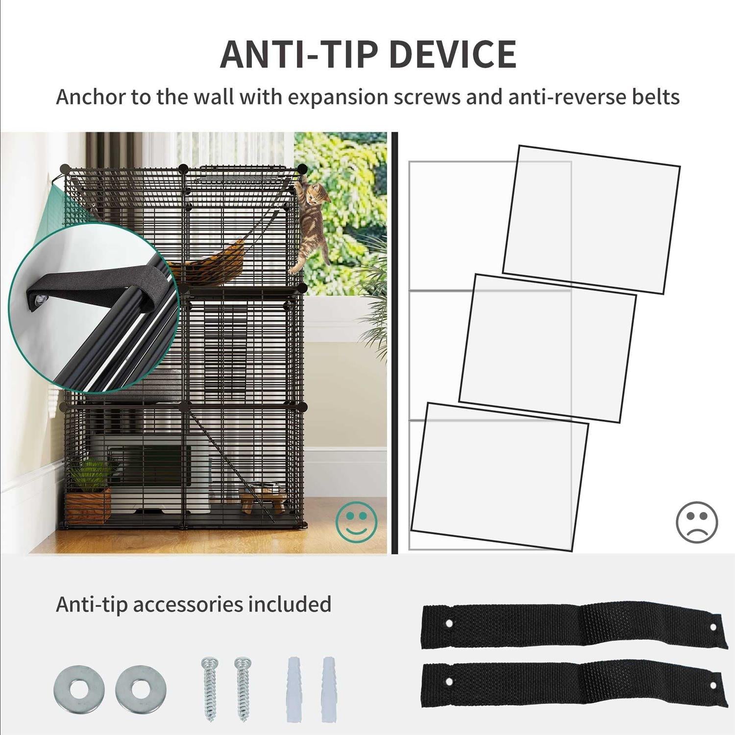 Cat Cage Indoor Cat Enclosures DIY Cat Playpen Metal Kennel with Hammock E72014