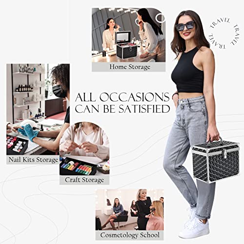 Makeup Train Case Travel Organizer with Divider Tray and Mirror D820