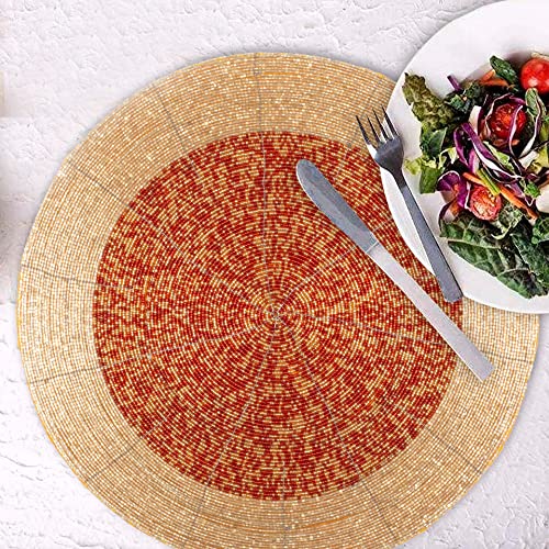 Farmhouse Beaded Placemats 13 Inch Round Set of 4 - Gold D609
